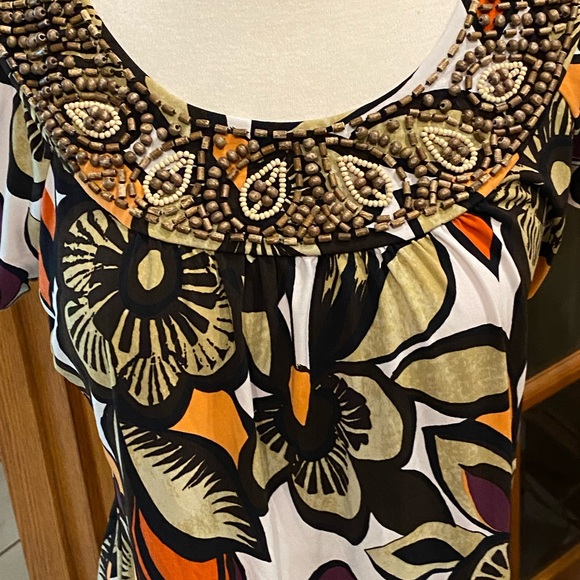 Beaded  look like wood beads neckline blouse by style and company size S - Picture 2 of 7